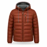 Men's Puffer Jacket – Rust Orange Windproof Hooded Winter Coat with Sherpa Lining - jacket field 008