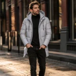 Men's puffer jacket: Warm Grey Winter Coat for Ultimate Comfort - jacket field 007