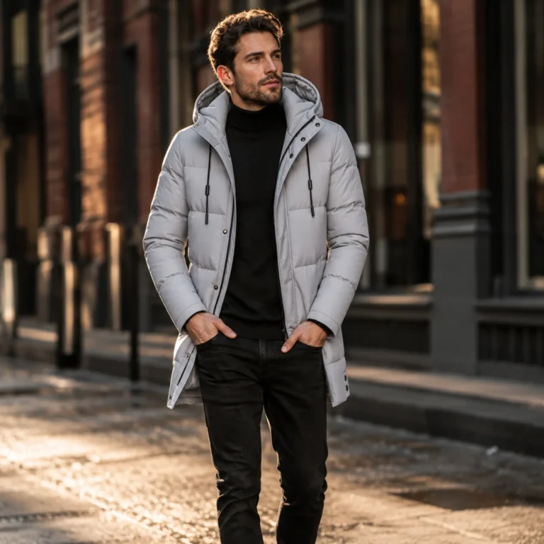 Men's puffer jacket: Warm Grey Winter Coat for Ultimate Comfort - jacket field 007
