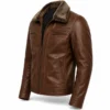 Men's Leather Jacket with Fur Collar — Dark Brown Winter Coat for Men - jacket field 0010