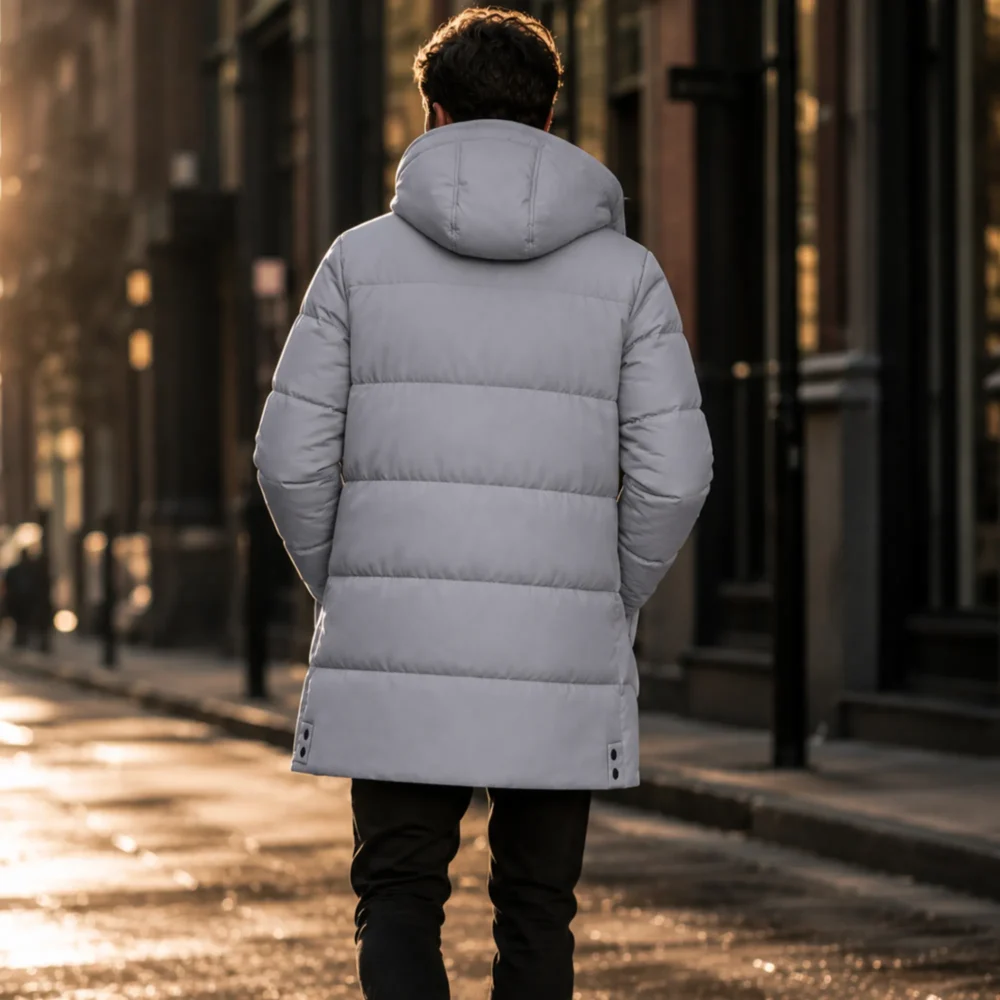 Men's puffer jacket: Warm Grey Winter Coat for Ultimate Comfort - jacket field 007