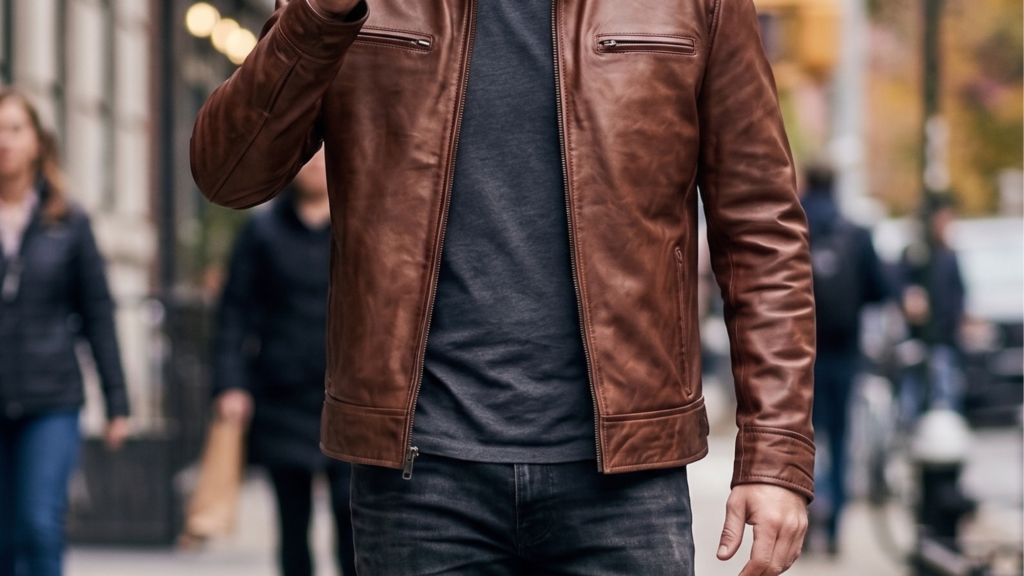 2 1 - How to Wear a Cognac Brown Mens Cafe Racer Leather Jacket with Confidence