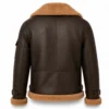 Men's Shearling Jacket Dark Brown B3 Aviator Leather Coat with Camel Sherpa Lining - jacket field 009