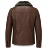 Men's Leather Jacket with Fur Collar — Dark Brown Winter Coat for Men - jacket field 0010