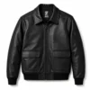 Men’s Black Bomber Leather Jacket with Zipper - jacket field 002