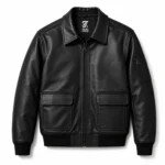 Men’s Black Bomber Leather Jacket with Zipper - jacket field 002