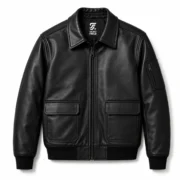 Men’s Black Bomber Leather Jacket with Zipper - jacket field 002