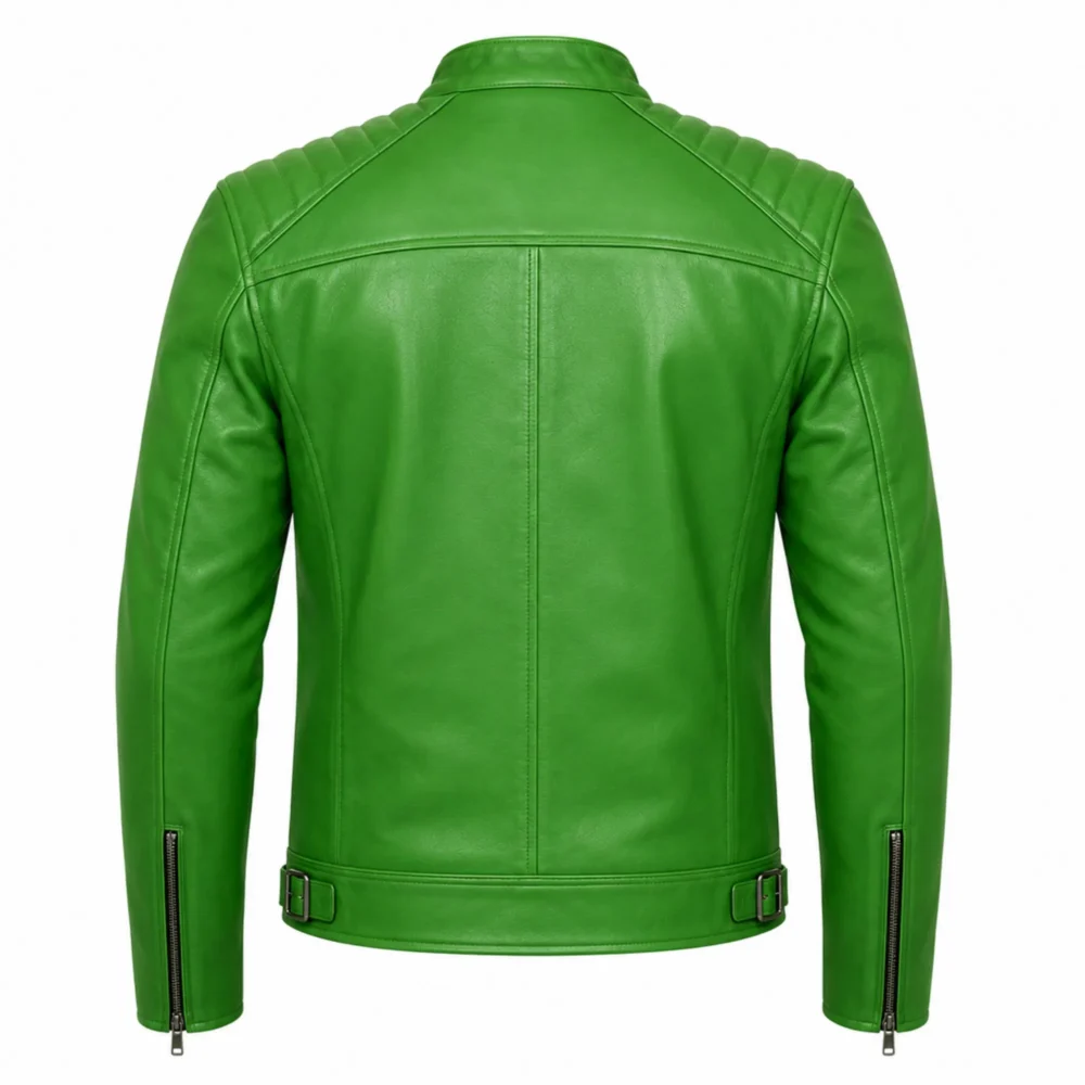 Best men motorcycle leather jacket – Stylish Green Cafe Racer Biker Gear - jacket field 006