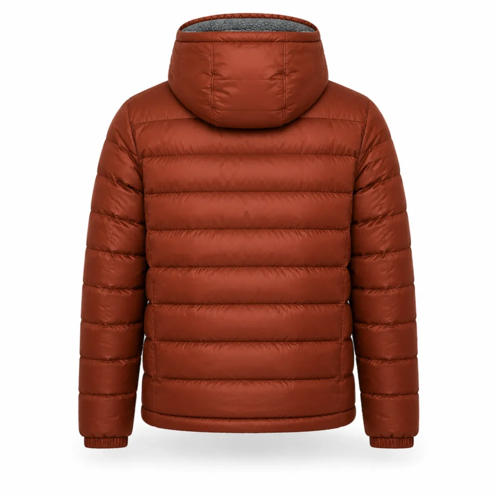 Men's Puffer Jacket Rust Orange Windproof Hooded Winter Coat with Sherpa Lining - jacket field 008