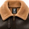 Men's Leather Shearling Jacket Dark Brown B3 Aviator Leather Coat with Camel Sherpa Lining - jacket field 009