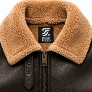 Men's Leather Shearling Jacket Dark Brown B3 Aviator Leather Coat with Camel Sherpa Lining - jacket field 009