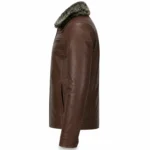 Men's Leather Jacket with Fur Collar — Dark Brown Winter Coat for Men - jacket field 0010