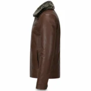 Men's Leather Jacket with Fur Collar — Dark Brown Winter Coat for Men - jacket field 0010