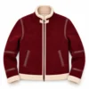     Burgundy Men Christmas Shearling Leather Jacket | Suede Aviator - jacket field 0011