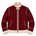     Burgundy Men Christmas Shearling Leather Jacket | Suede Aviator - jacket field 0011