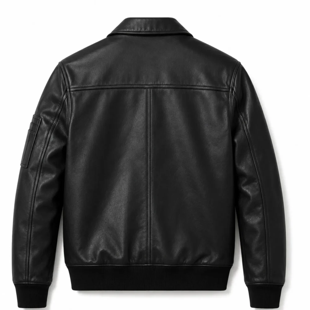 Men’s Black Bomber Leather Jacket with Zipper - jacket field 002