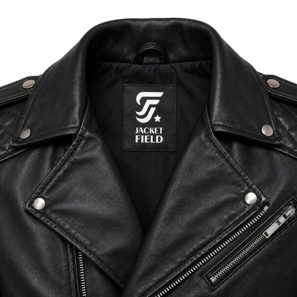 Black Real Leather men motorcycle jacket for Biker Style - jacket field 005