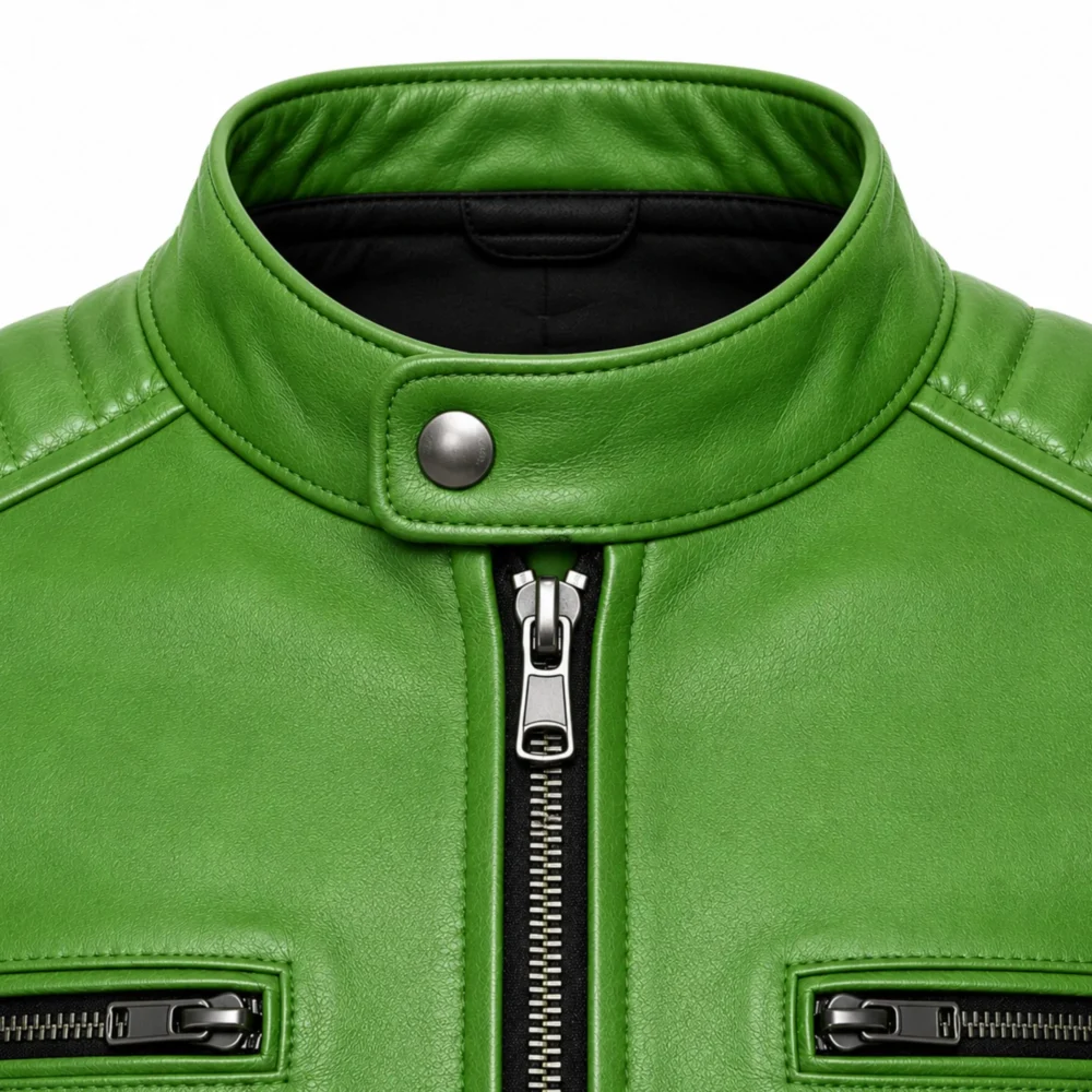 Best men motorcycle leather jacket – Stylish Green Cafe Racer Biker Gear - jacket field 006