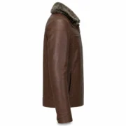 Men's Leather Jacket with Fur Collar — Dark Brown Winter Coat for Men - jacket field 0010