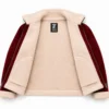     Burgundy Men Christmas Shearling Leather Jacket | Suede Aviator - jacket field 0011