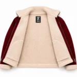     Burgundy Men Christmas Shearling Leather Jacket | Suede Aviator - jacket field 0011