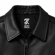Men’s Black Bomber Leather Jacket with Zipper - jacket field 002