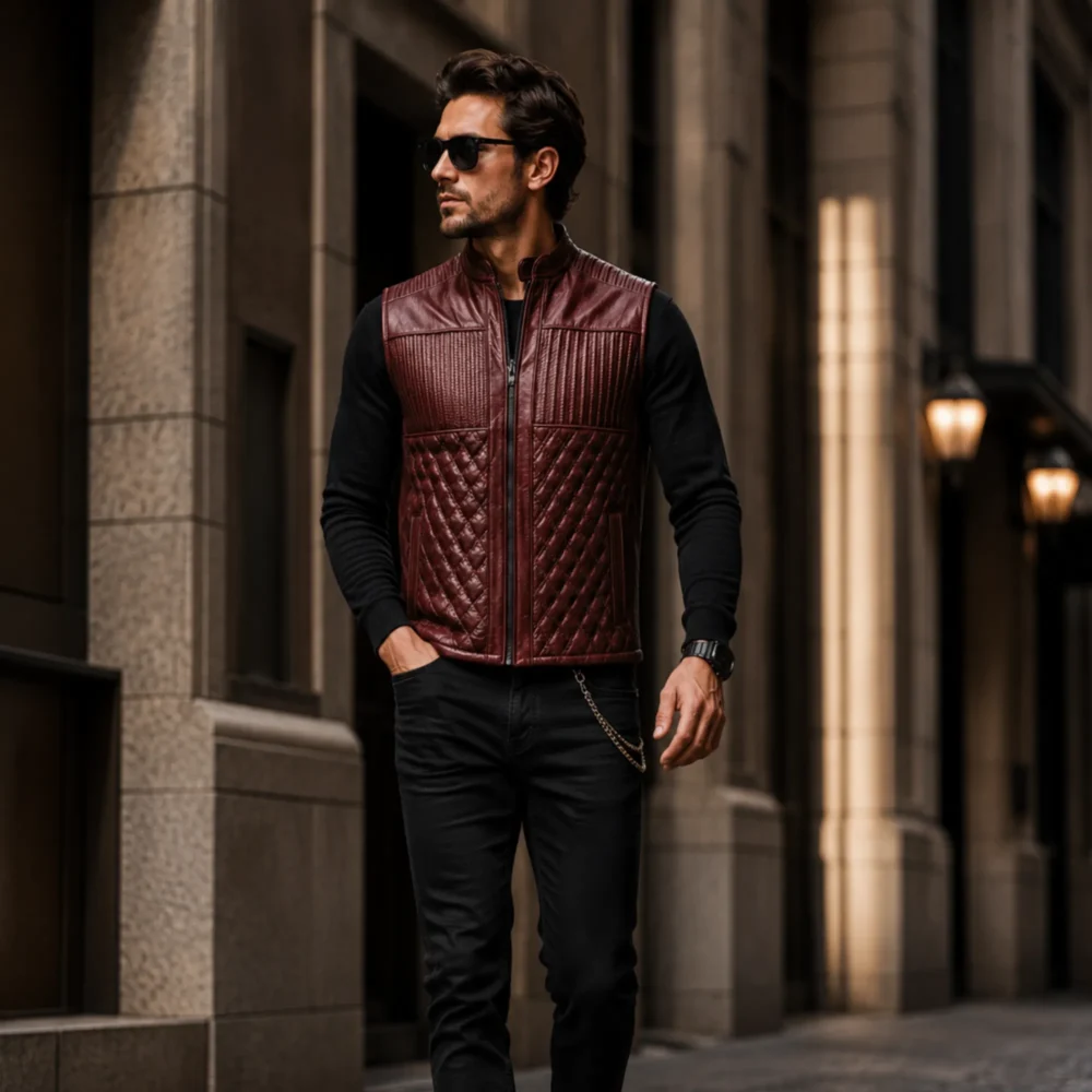 Men's Vest Leather Jacket — 100% Real Leather -jacket field 004