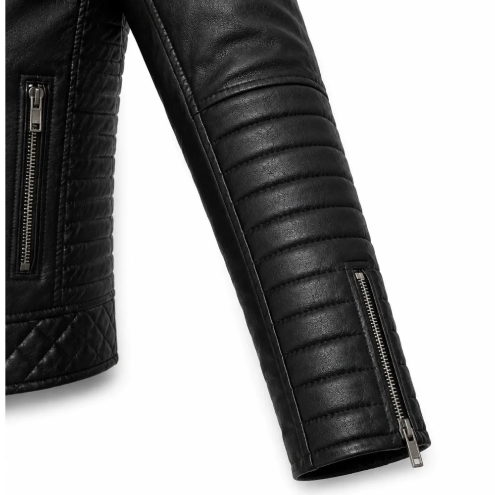 Black Real Leather men motorcycle jacket for Biker Style - jacket field 005