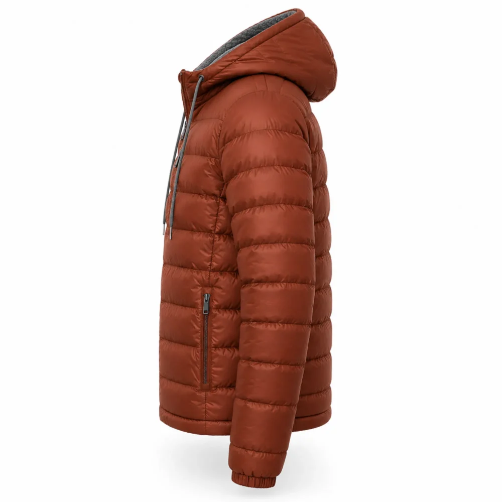 Men's Puffer Jacket – Rust Orange Windproof Hooded Winter Coat with Sherpa Lining - jacket field 008