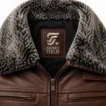 Men's Leather Jacket with Fur Collar — Dark Brown Winter Coat for Men - jacket field 0010