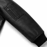Men’s Black Bomber Leather Jacket with Zipper - jacket field 002