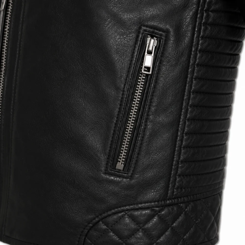 Black Real Leather men motorcycle jacket for Biker Style - jacket field 005