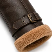 Men's Leather Shearling Jacket Dark Brown B3 Aviator Leather Coat with Camel Sherpa Lining - jacket field 009