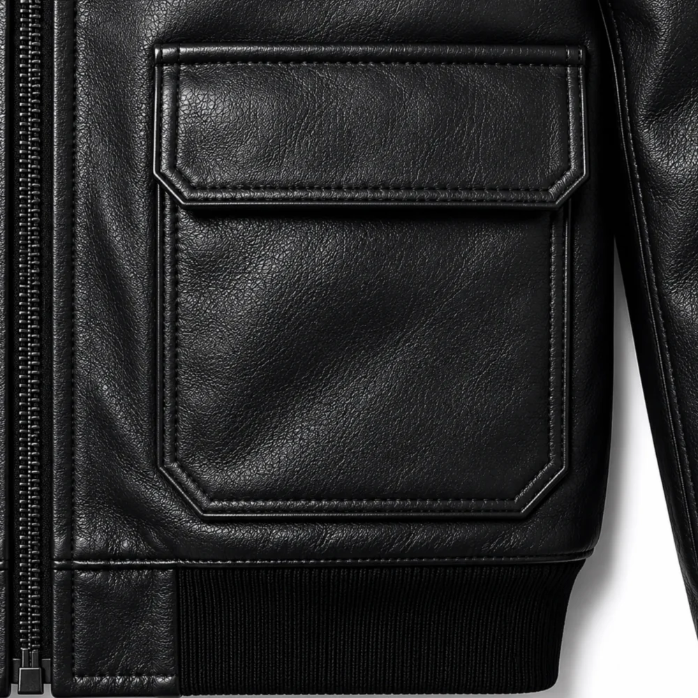 Men’s Black Bomber Leather Jacket with Zipper - jacket field 002