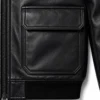 Men’s Black Bomber Leather Jacket with Zipper - jacket field 002