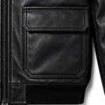 Men’s Black Bomber Leather Jacket with Zipper - jacket field 002
