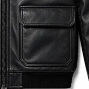 Men’s Black Bomber Leather Jacket with Zipper - jacket field 002