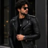 Black Real Leather men motorcycle jacket for Biker Style - jacket field 005