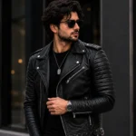 Black Real Leather men motorcycle jacket for Biker Style - jacket field 005