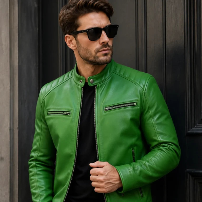 Best men motorcycle leather jacket – Stylish Green Cafe Racer Biker Gear - jacket field 006