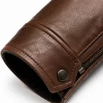 Men's Leather Jacket with Fur Collar — Dark Brown Winter Coat for Men - jacket field 0010