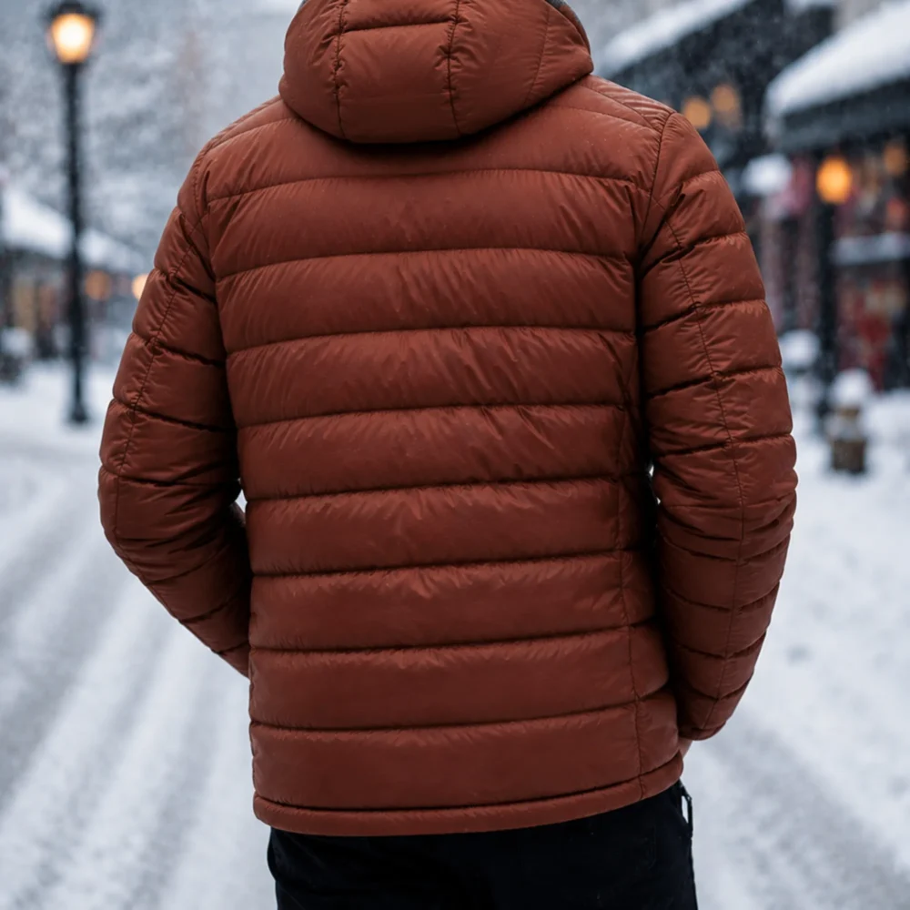 Men's Puffer Jacket Rust Orange Windproof Hooded Winter Coat with Sherpa Lining - jacket field 008