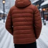 Men's Puffer Jacket Rust Orange Windproof Hooded Winter Coat with Sherpa Lining - jacket field 008