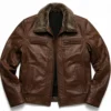 Men's Leather Jacket with Fur Collar — Dark Brown Winter Coat for Men - jacket field 0010