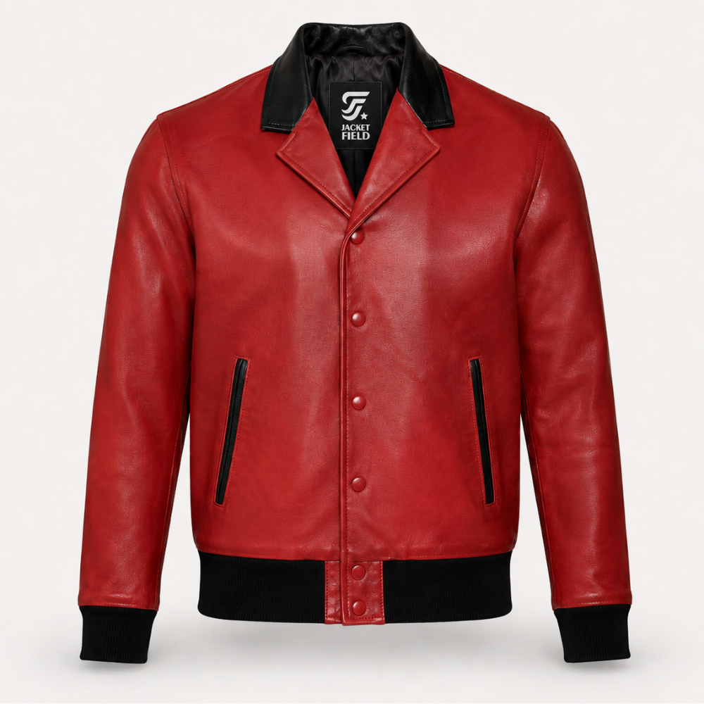 Holiday Leather Jacket for Men – Red Christmas Bomber Jacket | Jacket Field