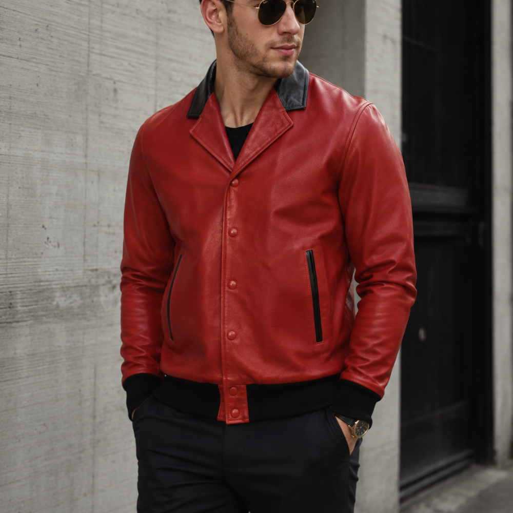 Holiday Leather Jacket for Men – Red Christmas Bomber Jacket | Jacket Field