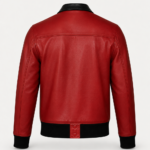 Men Red Christmas Holiday Bomber Leather Jacket - Image 3
