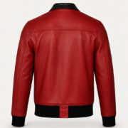 Men Red Christmas Holiday Bomber Leather Jacket - Image 3