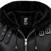 Hooded Black Fur-Trimmed Leather Jacket