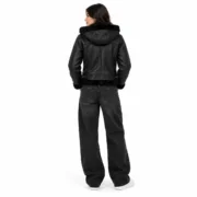 Hooded Black Fur-Trimmed Leather Jacket